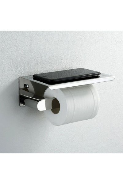 Generic Chrome 304 Stainless Steel Toilet Paper Holder with Phone Shelf
