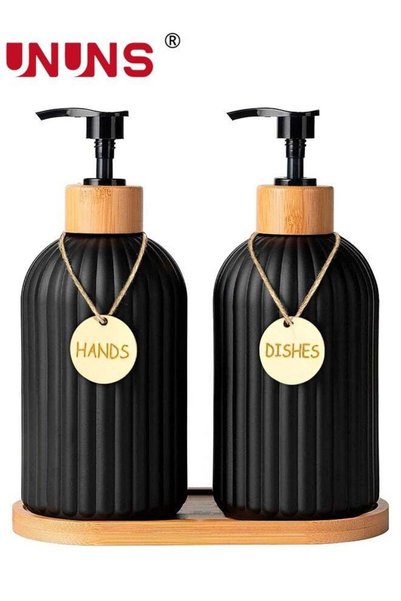 Generic Dish Soap Dispenser Set,400ml Glass Soap Dispenser With Bamboo Pump T...