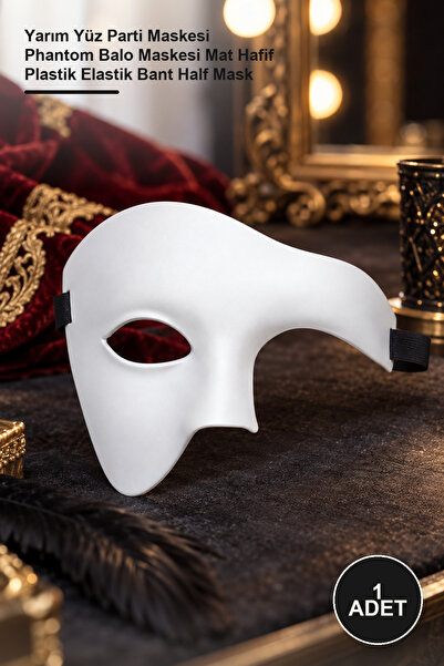 Yenilig 1 Piece White Half Men's Mask – Half Face Party Mask Phantom Prom Mas...