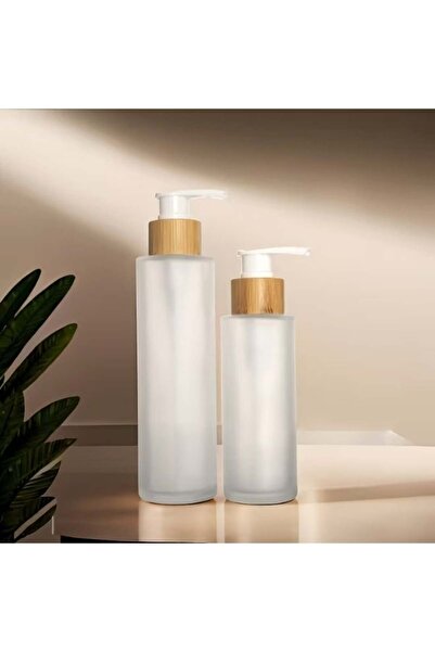 Generic 2-Pack Frosted Glass Pump Bottles with Bamboo Cap for Skincare & Make...