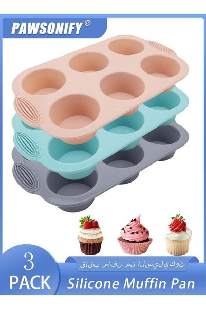 Generic 3 Pcs Food Grade Silicone Muffin Pan, 6-Cavity Nonstick Baking Tray f...