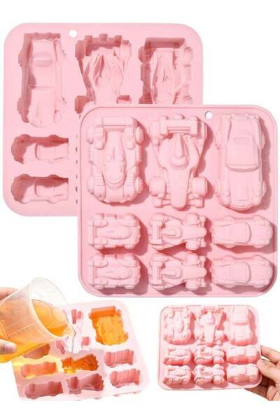 Generic 2 PCS 9 Cavity Car Silicone Moulds, Reusable Silicone 3D Car Shaped F...