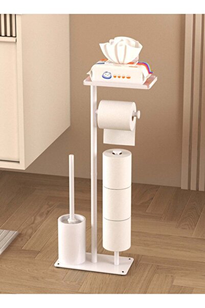 Generic White Toilet Paper Holder Stand with Shelf, Rustproof Floor Toilet Pa...