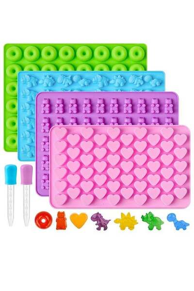 Generic 4 PCS Silicone Gummy Candy Molds with 2 Droppers, Mini Sized Non-stic...