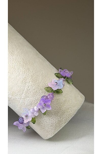 Violet Bloom | El Yapımı Akik ve Çiçek Detaylı Ayarlanabilir Bileklik