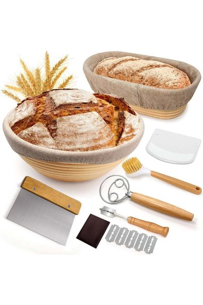 Generic Sourdough Proofing Basket Gift Set, 9" Round and 10" Oval Banneton Br...