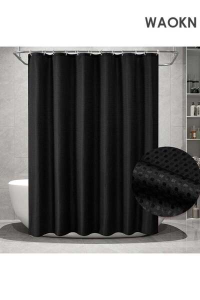Generic Shower Curtains,90 X 180cm Waffle Textured Heavy Duty Thick Fabric Bl...