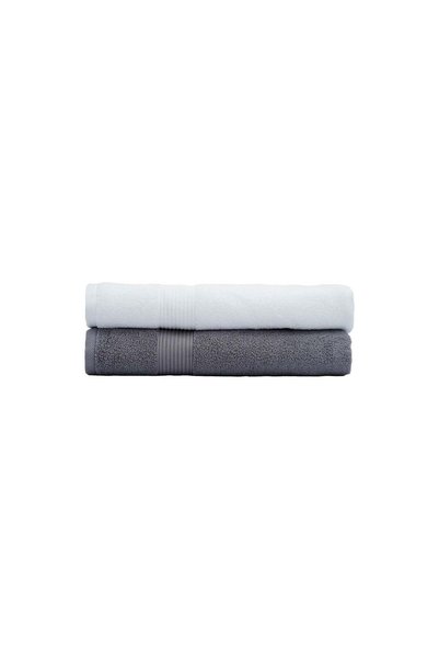 Generic AMERICAN LINEN 2-Piece Cotton Bath Towel Set | White & Grey, 550 GSM,...