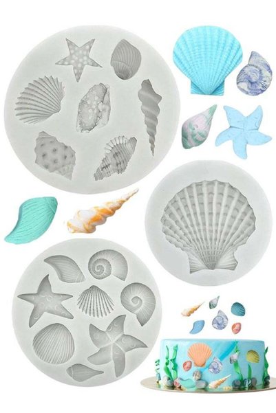 Generic 3 PCS Marine Theme Cake Fondant Silicone Mold, Seashell Conch Starfis...