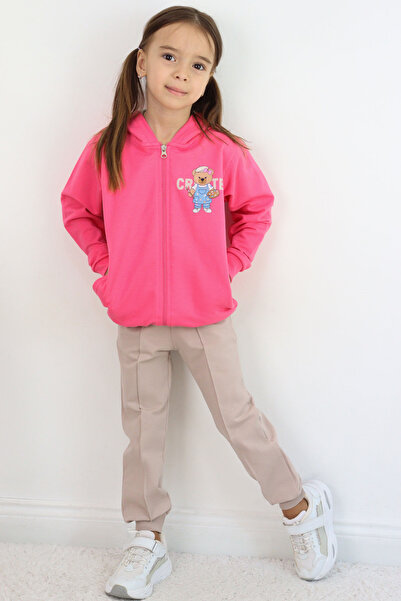 Breeze Girl's Tracksuit Set Cute Painter Teddy Bear Printed Grass Stitched De...