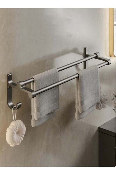 Generic 1-Piece Bathroom Towel Holder Wall-Mounted Towel Bar With Hook Alumin...