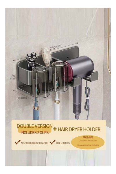 Generic Bathroom Storage Rack, Hair Dryer & Mouthwash Cup Holder, Multifuncti...