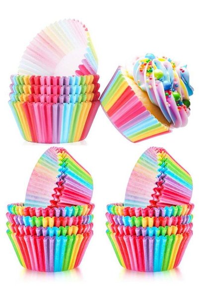 Generic 100PCS Rainbow Cupcake Liners, Disposable Greaseproof Baking Cups for...