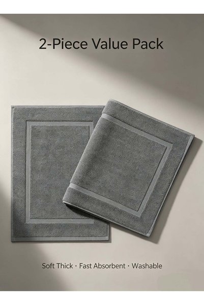 Generic 2-Piece 100% Pure Cotton Hotel Bath Towel Mat, Absorbent Bathroom Flo...