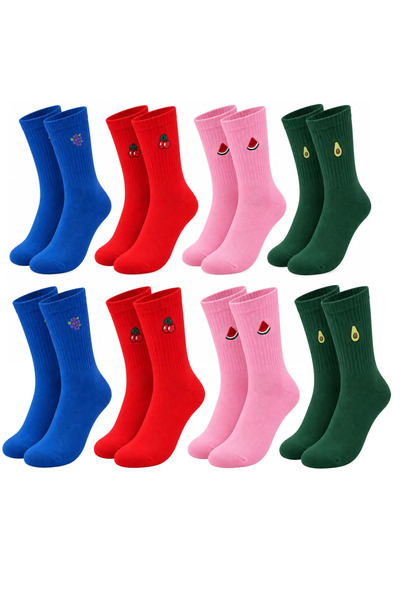 WomanAndKids Wak Women's Socks with Fruit Embroidery, Colorful Set of 8, Grap...