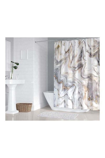 Generic Marble Printed Shower Curtain With Hook White/Grey 165x180cm