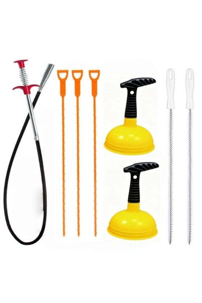 Generic 8-Piece Pipe Dredger Tool Set, Sink Plunger & Short Handle Mini Plung...
