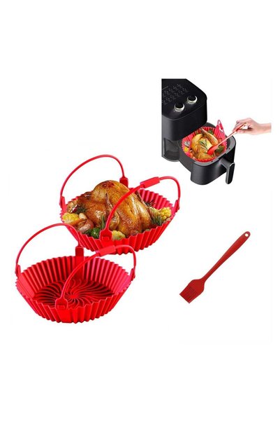 Generic Reusable 8 Inch Silicone Air Fryer Liners 2 Pack with Basting Brush E...