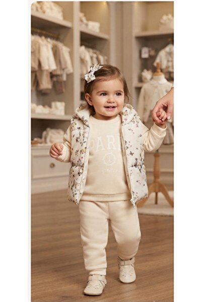 ALİSS ALİŞŞ BEBE Kız Çocuk İki İplik Sweatshirt Eşofman Ve Puf Yelek Montlu Ü...