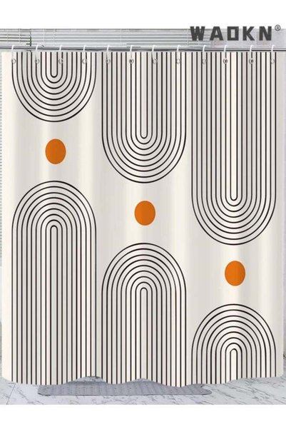 Generic Boho Mid Century Shower Curtain, Minimalist Abstract Arch Simple Sun ...