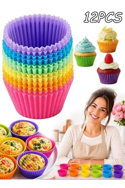 Generic 12 Pieces Silicone Baking Cups, Reusable Cupcake Liners, Non-stick Mu...