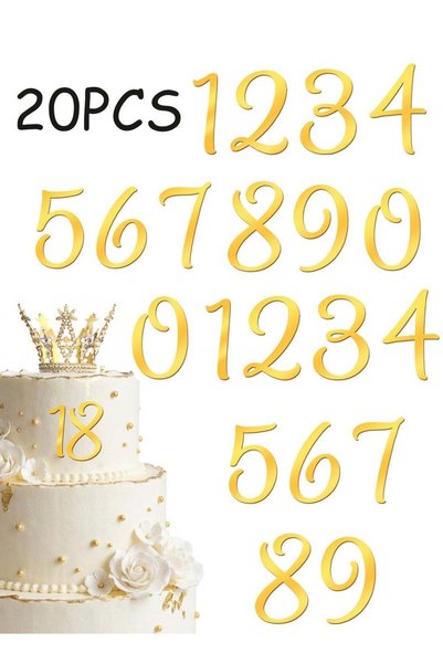 Generic 20 PCS Acrylic Cake Numbers, Gold Shiny Large Numbers 0-9 Number for ...