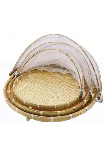 Generic Bamboo Food Serving Tent Basket with Cover,Food Storage Basket,Hand-W...