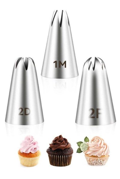 Generic 3 PCS Piping Nozzles Kit, 1M 2D 2F Large Cake Piping Tips, Cake Decor...