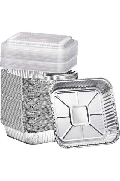 Generic (20 Pack) Square Aluminum Baking Cake Pans with Clear Plastic Lids - ...