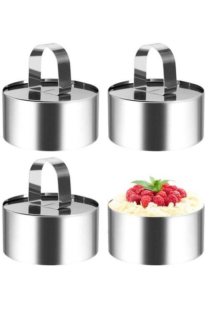 Generic 4-Pack Stainless Steel Baking Ring Molds with Pusher - Professional F...