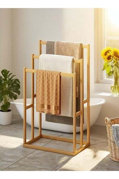 Generic 3-Tier Large Capacity Freestanding Wood Folding Towel Rack, Bamboo La...