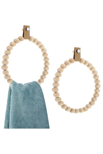 Generic 2 Pieces Boho Towel Rack Rustic Handmade Wood Ring Wooden Hand Stand ...