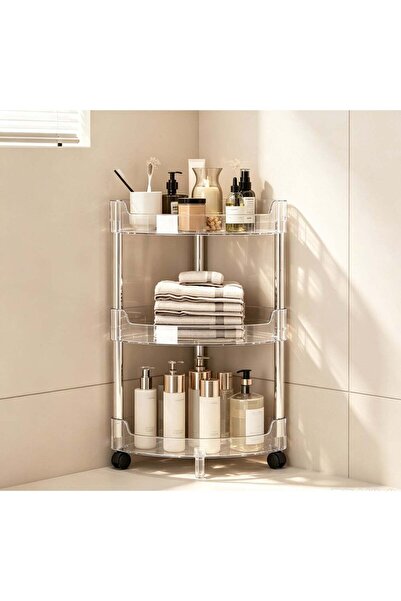 Generic 3‑Tier Floor Standing Corner Shower Storage Cart, Stainless Steel Rol...