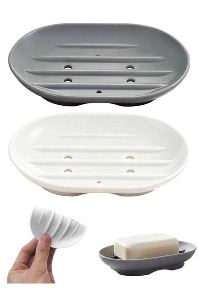 Generic 2 Pcs Flexible Self-Draining Silicone Soap Dish Holder, Non-Slip Soap...