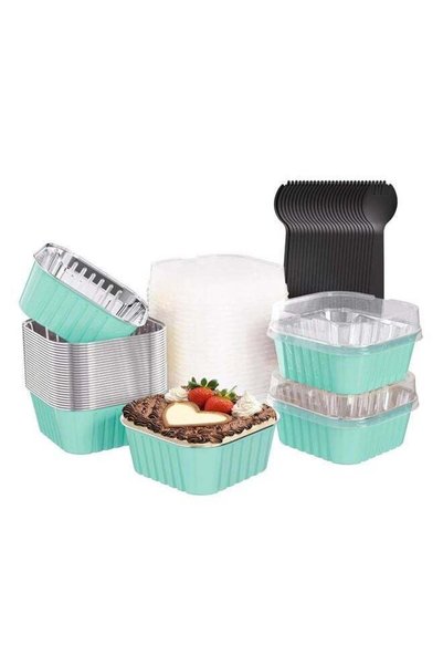 Generic 25 Pack Square Mini Cake Pans with Lids,Mini Loaf Pans with Lids,Alum...