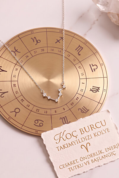 AURRARİ Gümüş Kaplama Yıldız Haritası Koç Burçu Aries Çelik Kolye