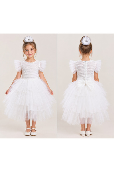 MİSS RONA KİDS Girl's Tulle Layered Dress Fluffy Special Occasion and Birthda...