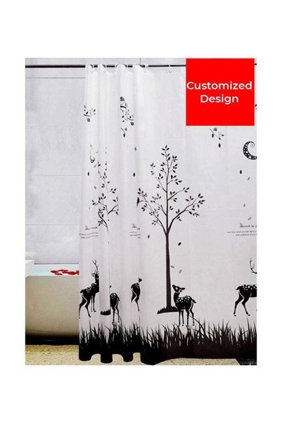 Generic Deers Printed Shower Curtain Black/White 180x120cm