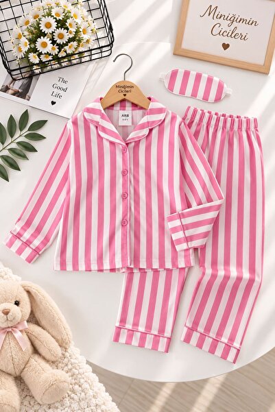 Minigimin Cicileri Patterned Eye Patch Girls' Seasonal Pajama Set - Light Pink