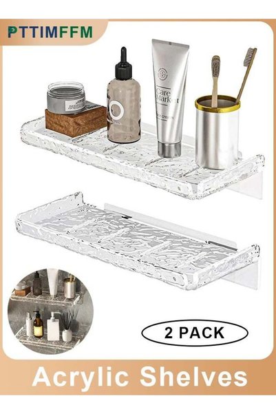 Generic 2 Pack Clear Acrylic Shower Organizer Shelves, Wall Mounted No-Drill ...