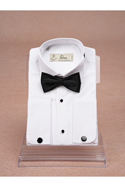 PAREZ Slim Fit Groom's Suit Stone Collar Shirt