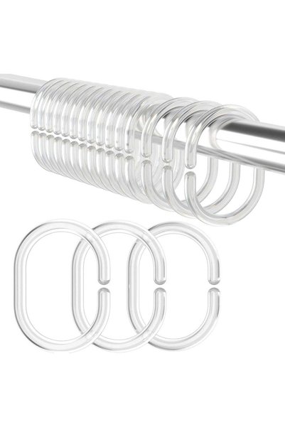 Generic 24pcs Clear Plastic Shower Curtain Rings, Bathroom Curtain Hooks for ...