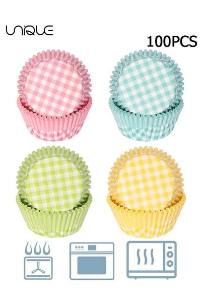 Generic 100Pcs Plaid Cupcake Liners - 4 Colors - Disposable Paper Cupcake Lin...