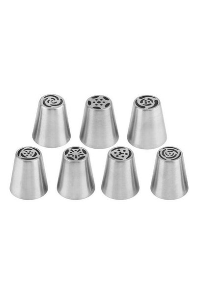 Generic 7-Pieces Cake Decorating Nozzle Set Silver