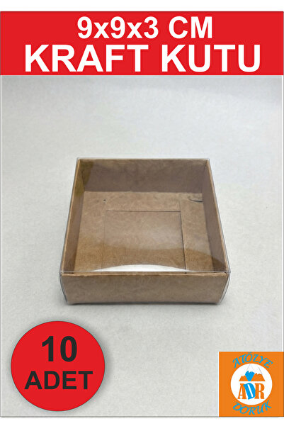 Atölye Doruk 10 Adet 9x9x3 Cm Asetat Kapaklı Kraft Kutu Düğün Nişan Kına Hedi...