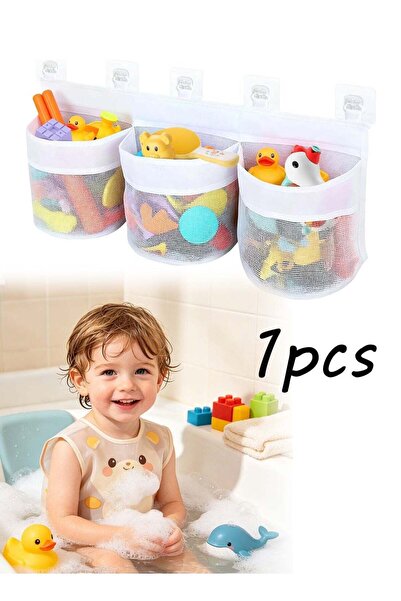 Generic White Wall‑Mount Suction‑Cup Bath Toy Storage Net, Fast‑Draining Mesh...