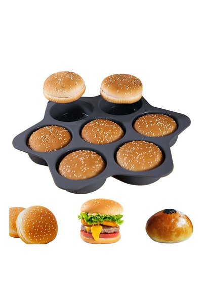 Generic Silicone Hamburger Bun Mold - 7-Cavity Non-Stick Baking Pan for Perfe...
