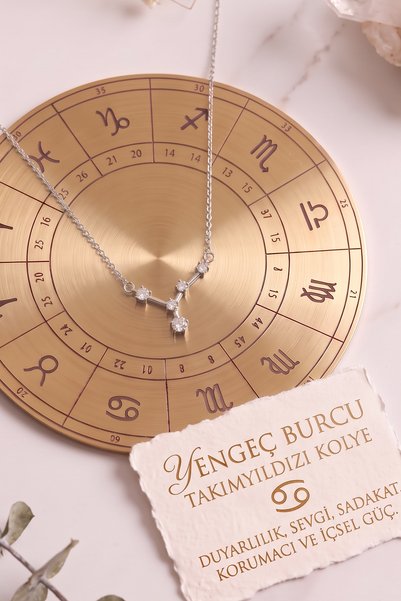AURRARİ Gümüş Kaplama Yıldız Haritası Yengeç Burçu Cancer Çelik Kolye