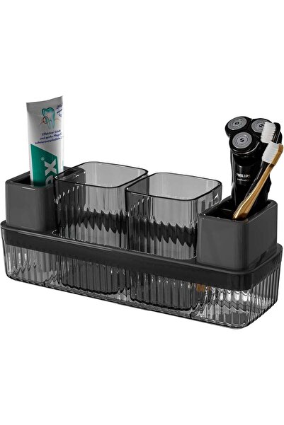 Generic Black Toothbrush Holder with 2 Cups, Bathroom Countertop Organizer fo...