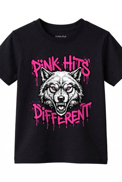 Funkaar Pink Hits Different Wolf Kids T-Shirt – Unisex Cotton Tee